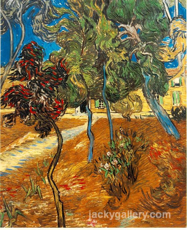 Trees in the Asylum Garden, Van Gogh painting